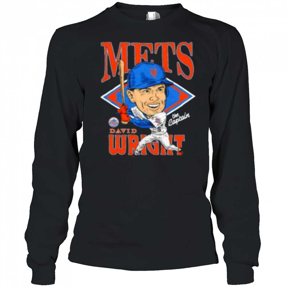 The Captain David Wright New York Mets Caricature Signature T Shirt Long Sleeved