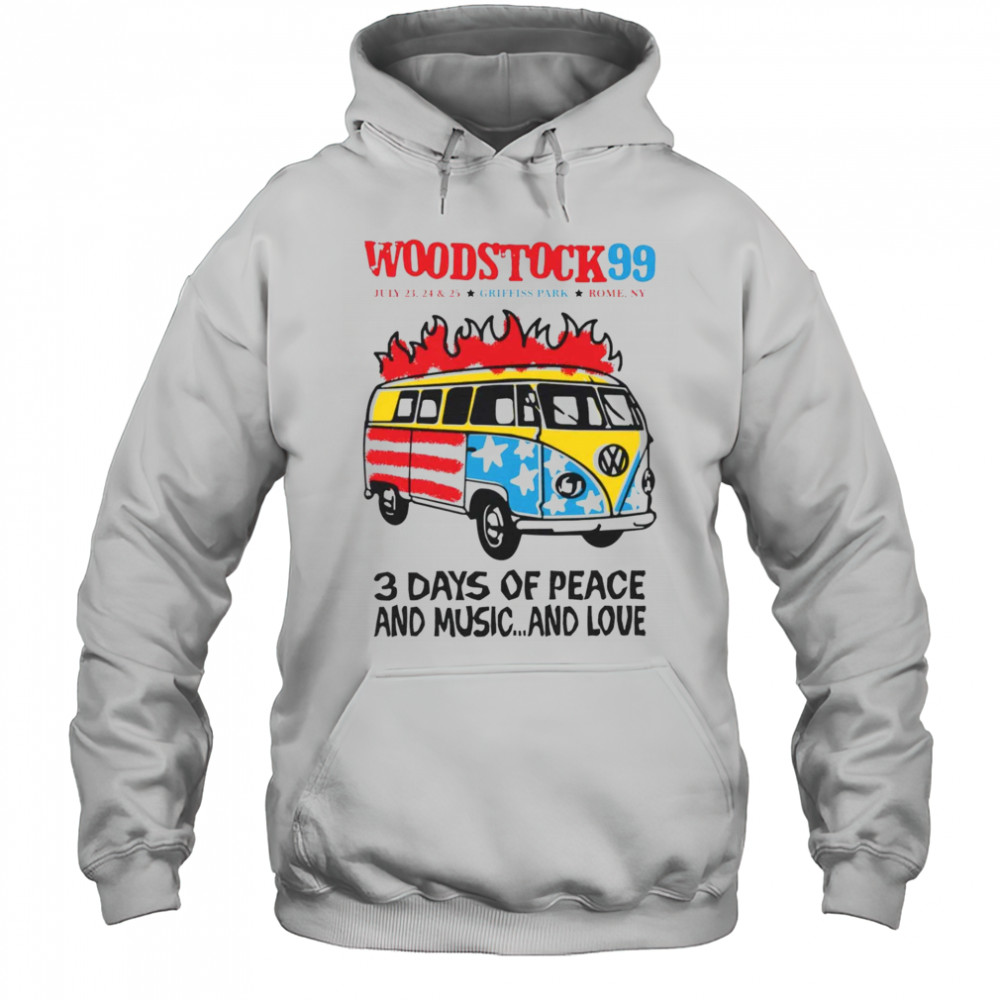 Woodstock 99′ 3 days of peace and music and love Volkswagen bus shirt Hoodie