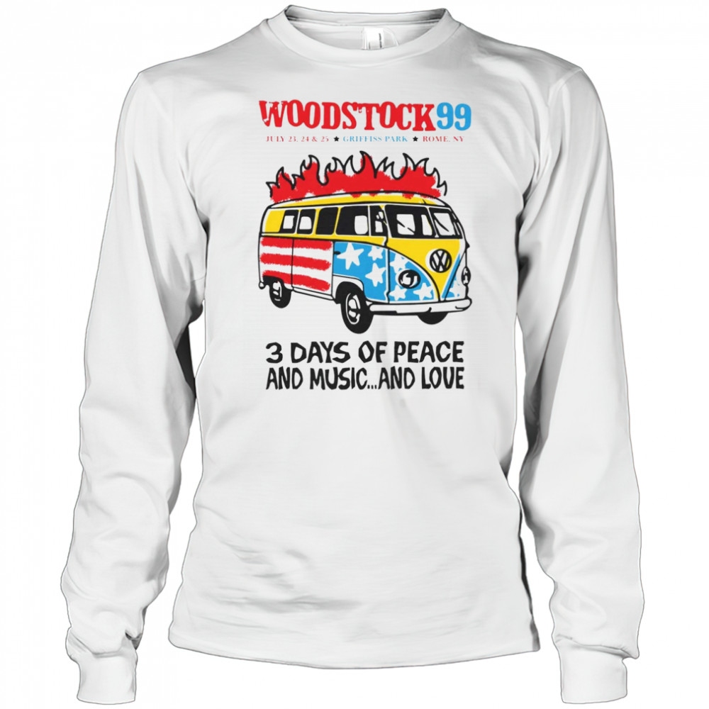 Woodstock 99′ 3 days of peace and music and love Volkswagen bus shirt Long Sleeved