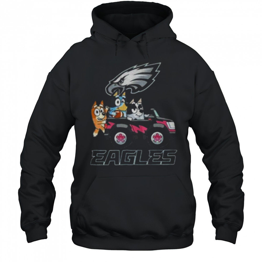 Bluey and Philadelphia Eagles driving a car funny shirt Hoodie