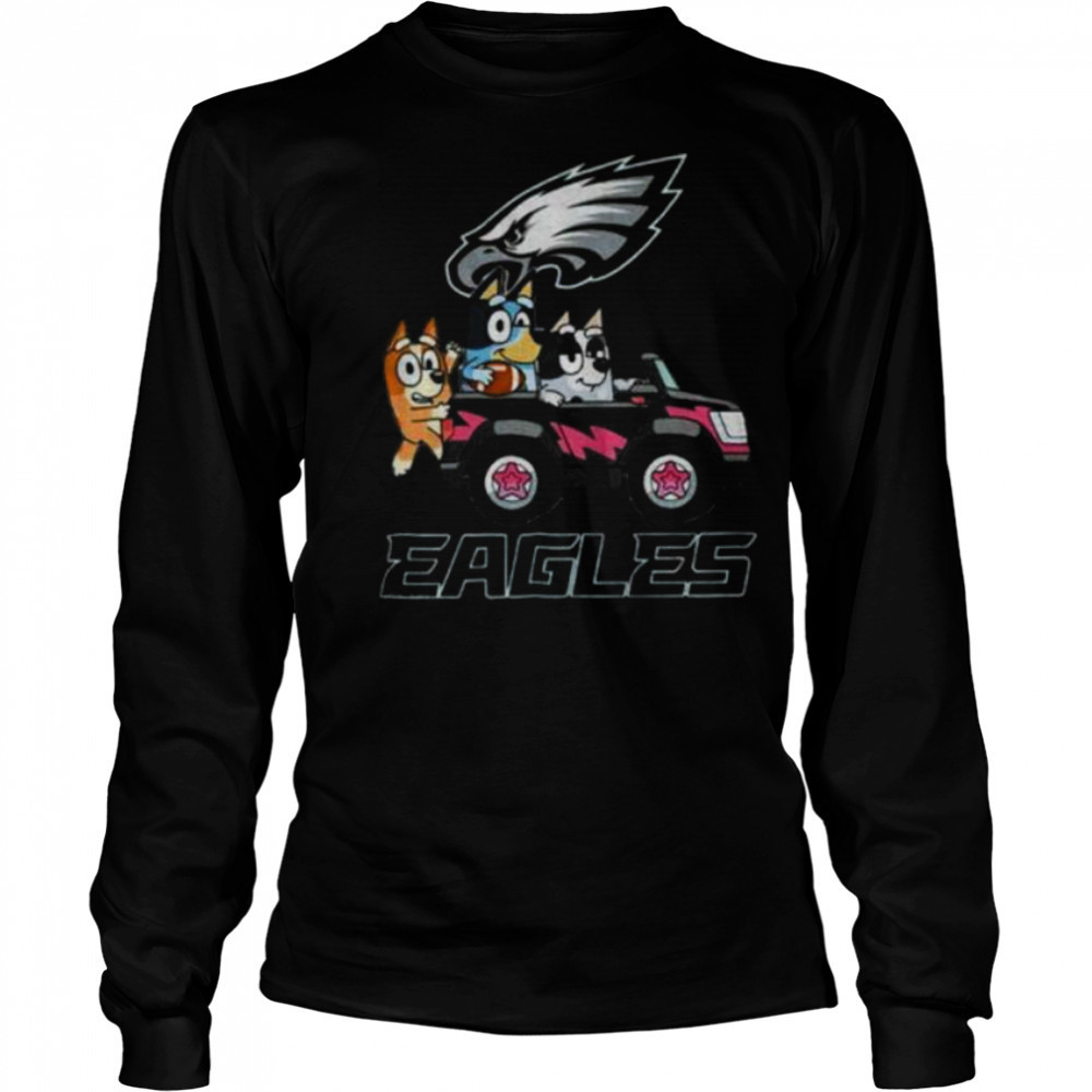 Bluey and Philadelphia Eagles driving a car funny shirt Long Sleeved