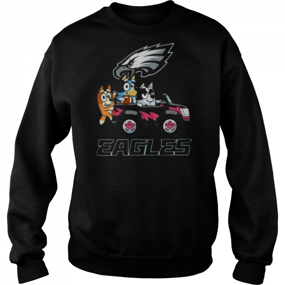 Bluey and Philadelphia Eagles driving a car funny shirt Hoodie