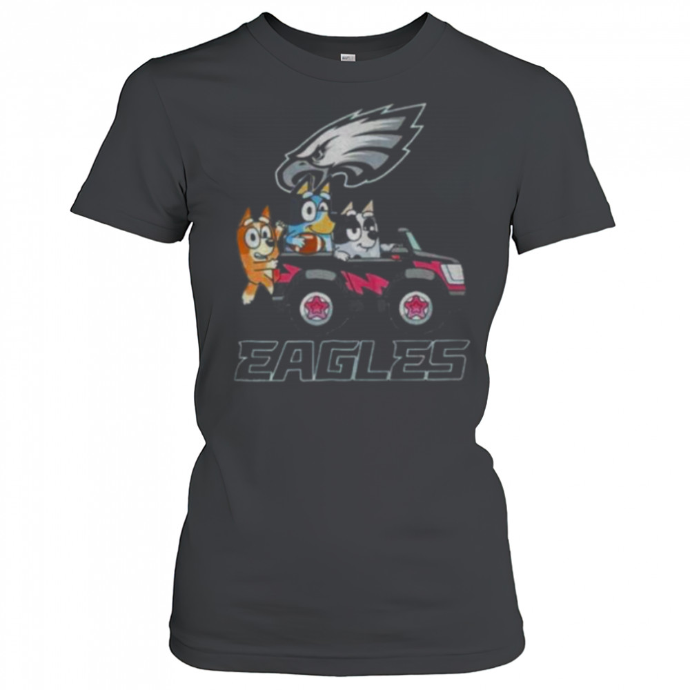 Bluey and Philadelphia Eagles driving a car funny shirt Women's T-shirt