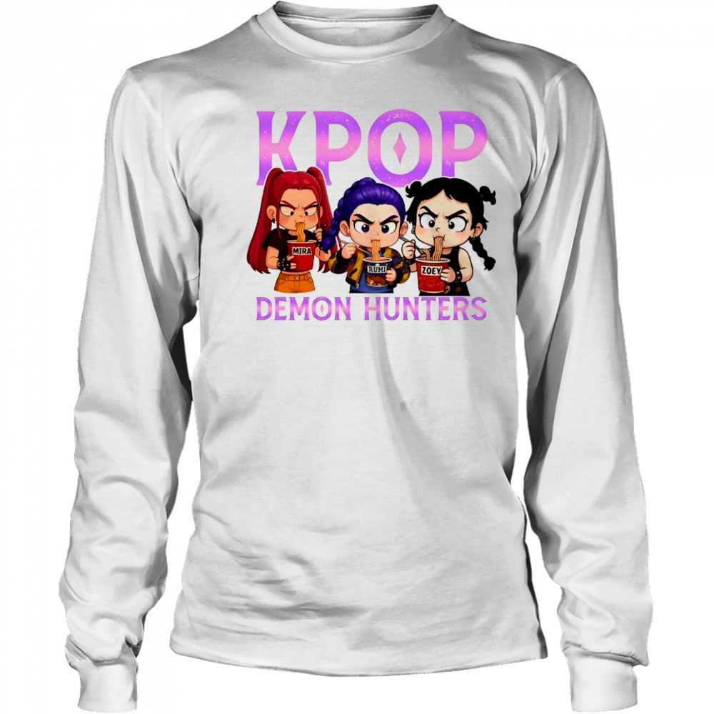 Kpop Demon Hunters eat Ramen chibi shirt Long Sleeved