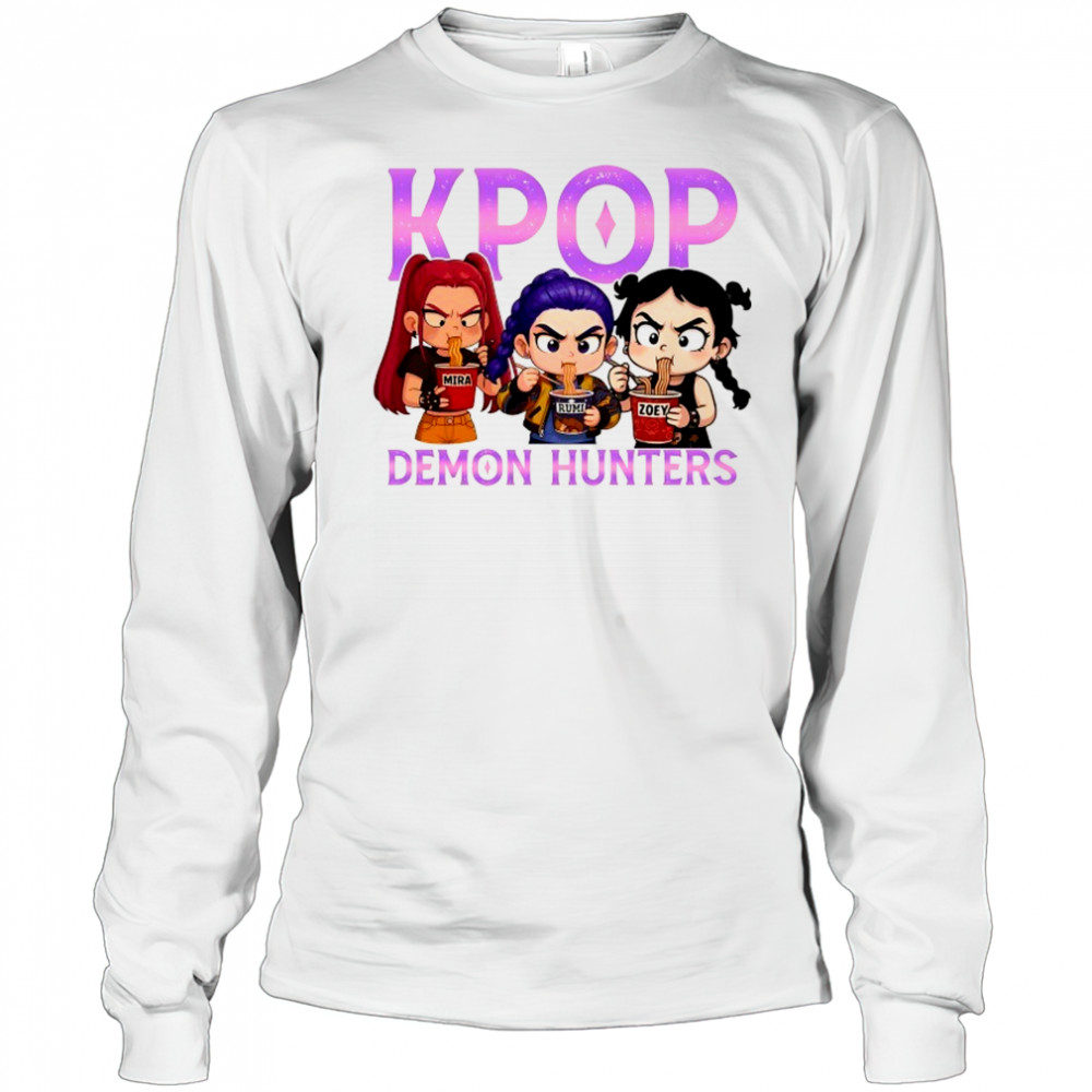 Kpop Demon Hunters eat Ramen chibi shirt Long Sleeved