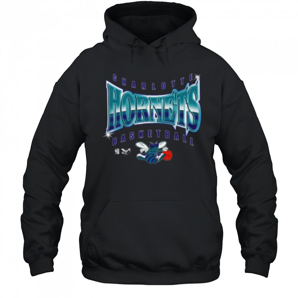 Men’s Mitchell & Ness Black Charlotte Hornets Worldwide Collection Glow Up T Shirt Hoodie