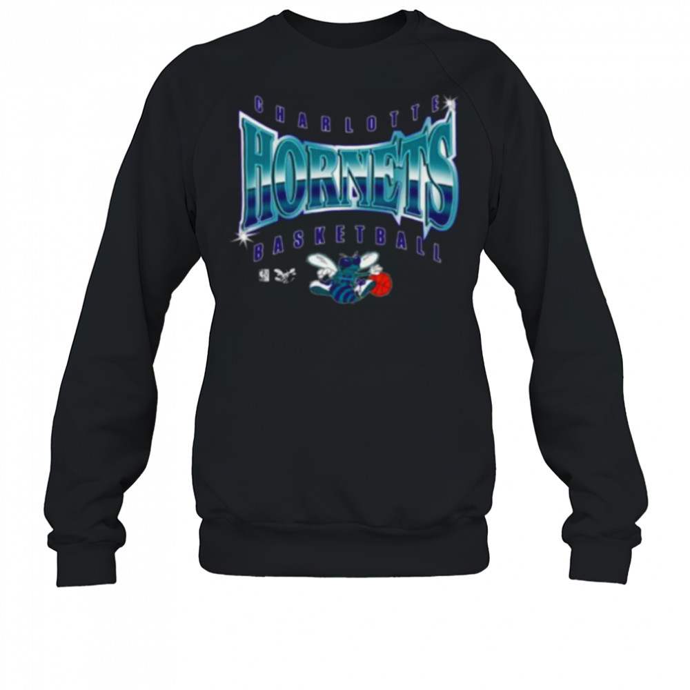Men’s Mitchell & Ness Black Charlotte Hornets Worldwide Collection Glow Up T Shirt Sweatshirt