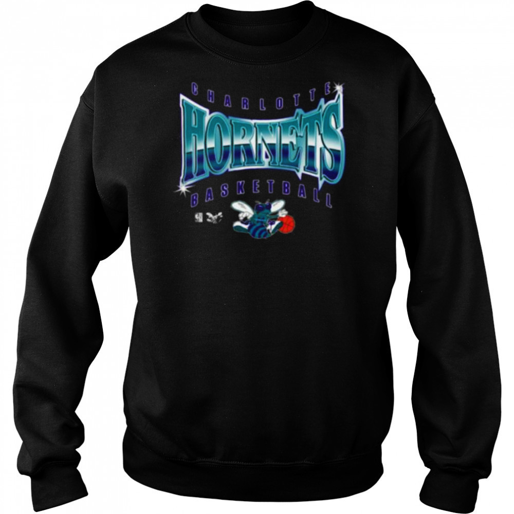 Men’s Mitchell & Ness Black Charlotte Hornets Worldwide Collection Glow Up T Shirt Hoodie