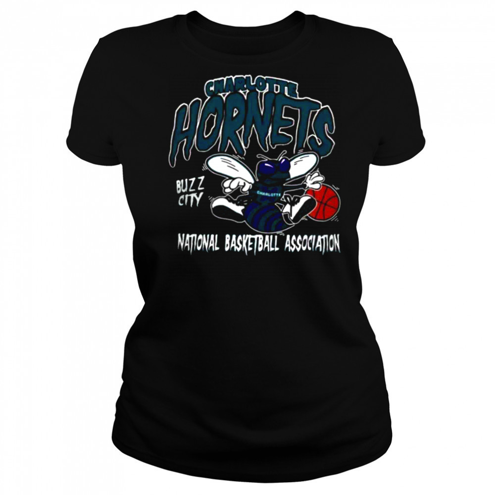 Mitchell & Ness Black Charlotte Hornets Retro Mascot Script T Shirt Women's T-shirt