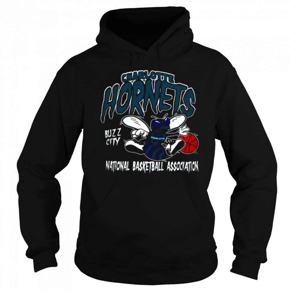 Mitchell & Ness Black Charlotte Hornets Retro Mascot Script T Shirt Sweatshirt