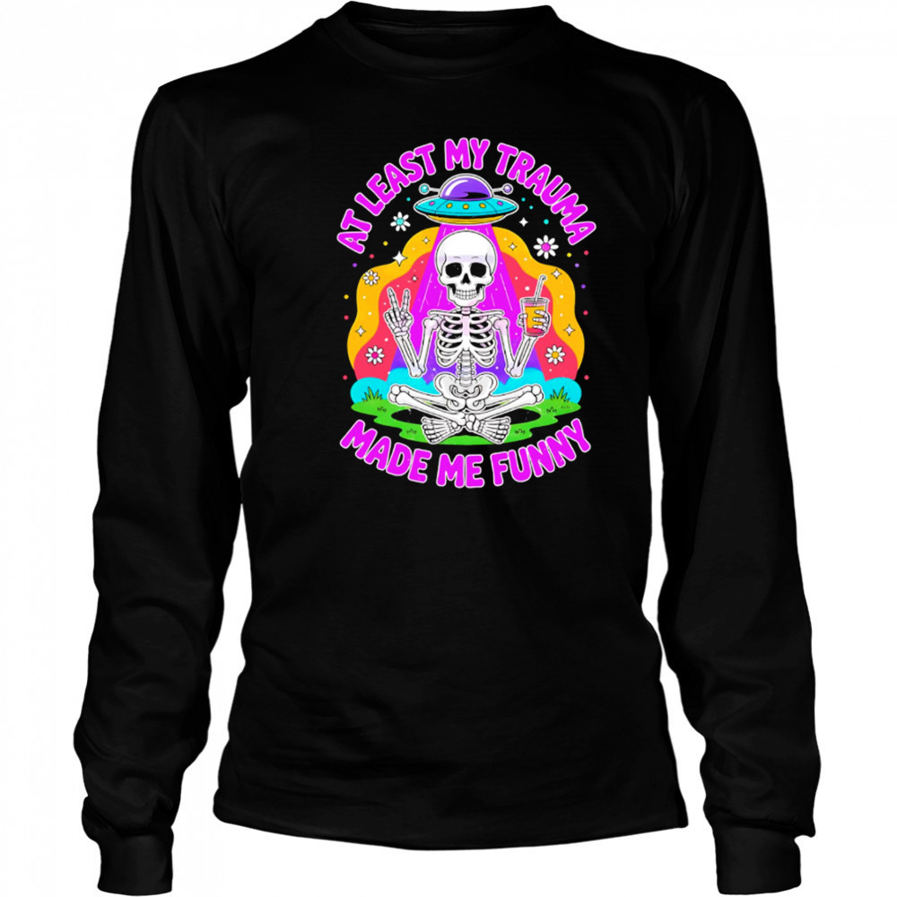 skeleton ufo sarcastic mental health halloween shirt Long Sleeved