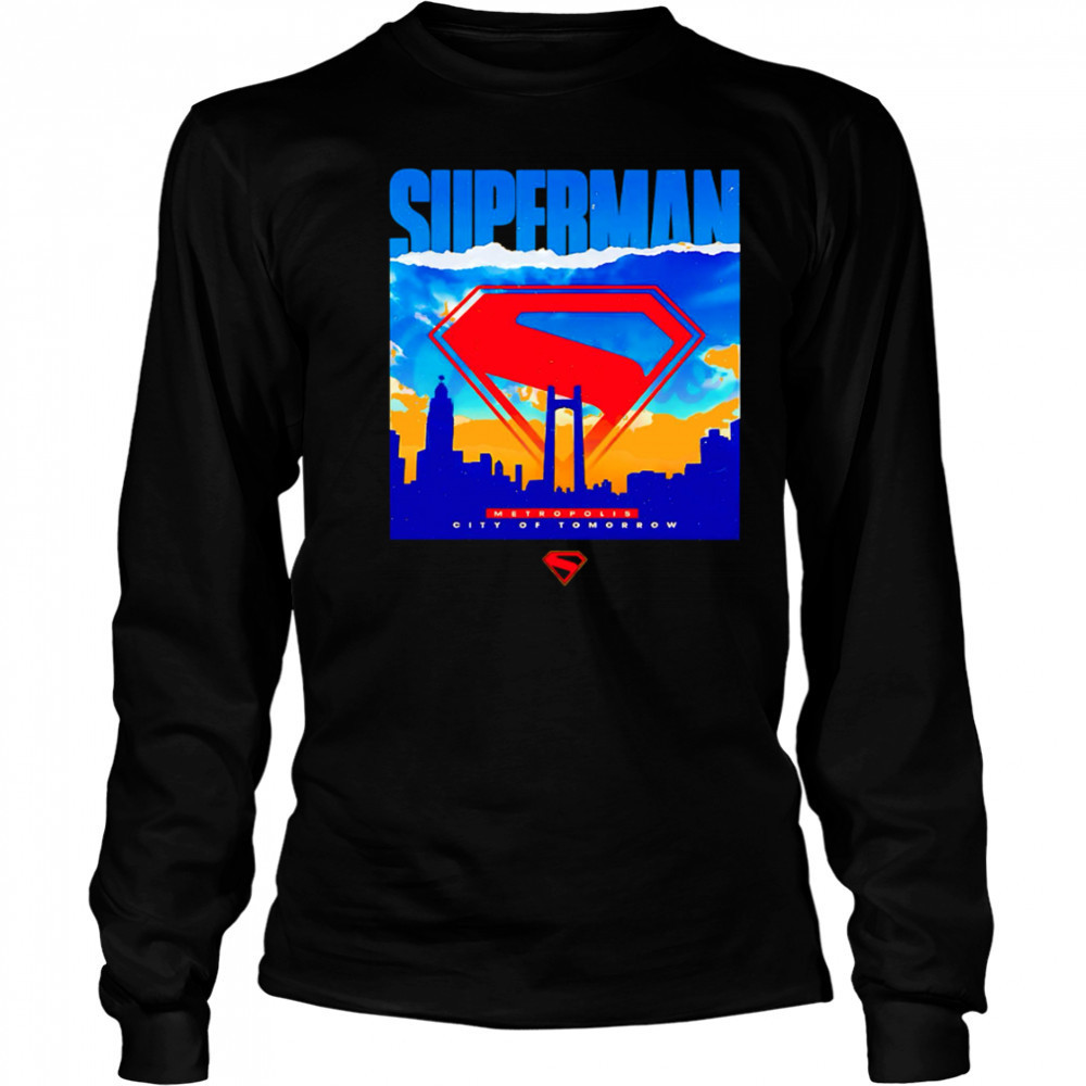 Superman metropolis city of tomorrow ripped poster shirt Long Sleeved