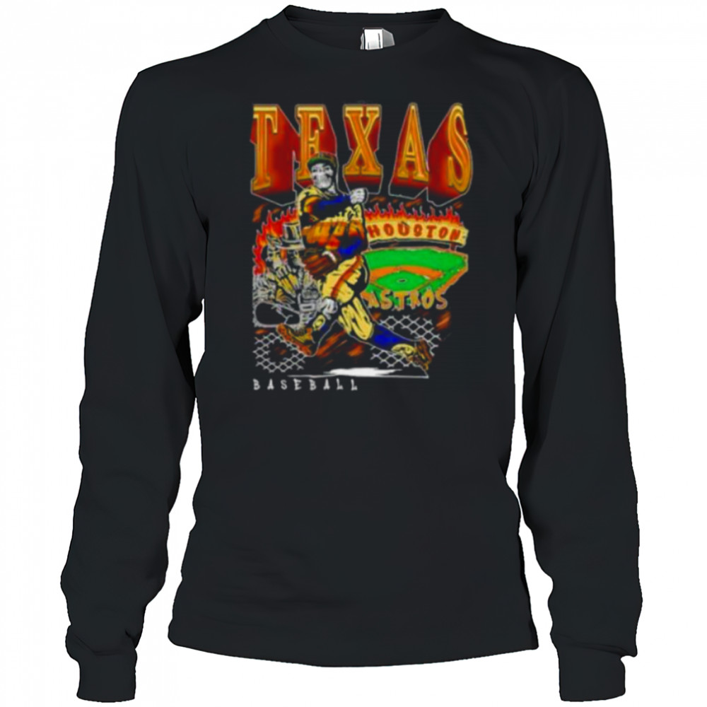 Houston Texas Baseball player skeleton art shirt Long Sleeved