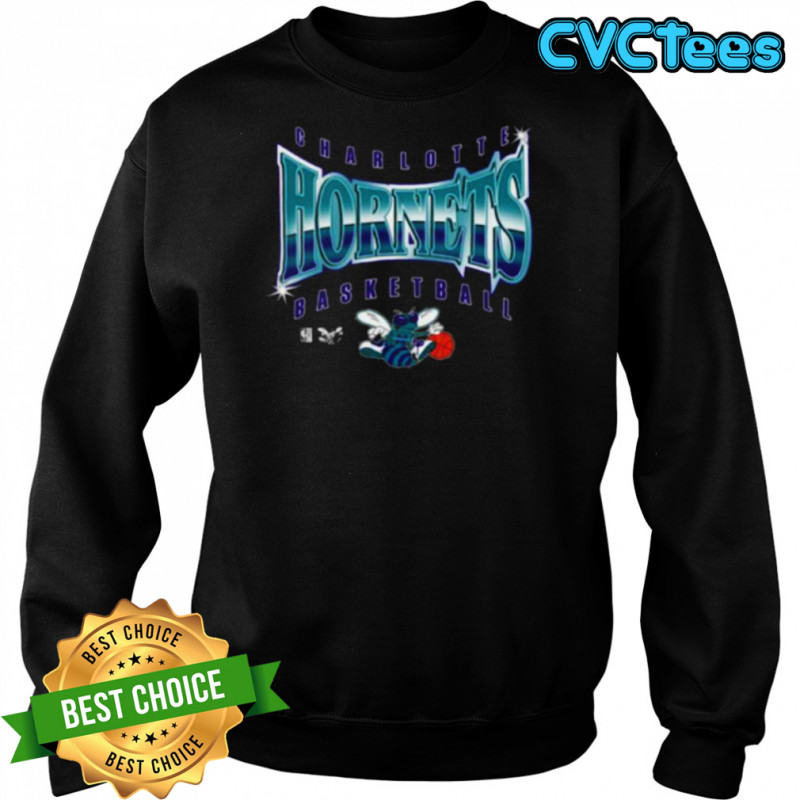 Men’s Mitchell & Ness Black Charlotte Hornets Worldwide Collection Glow Up T Shirt Sweatshirt