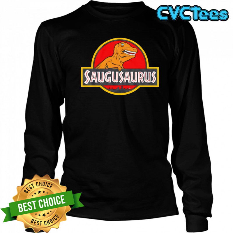 Saugusaurus Orange Dinosaur logo shirt Long Sleeved