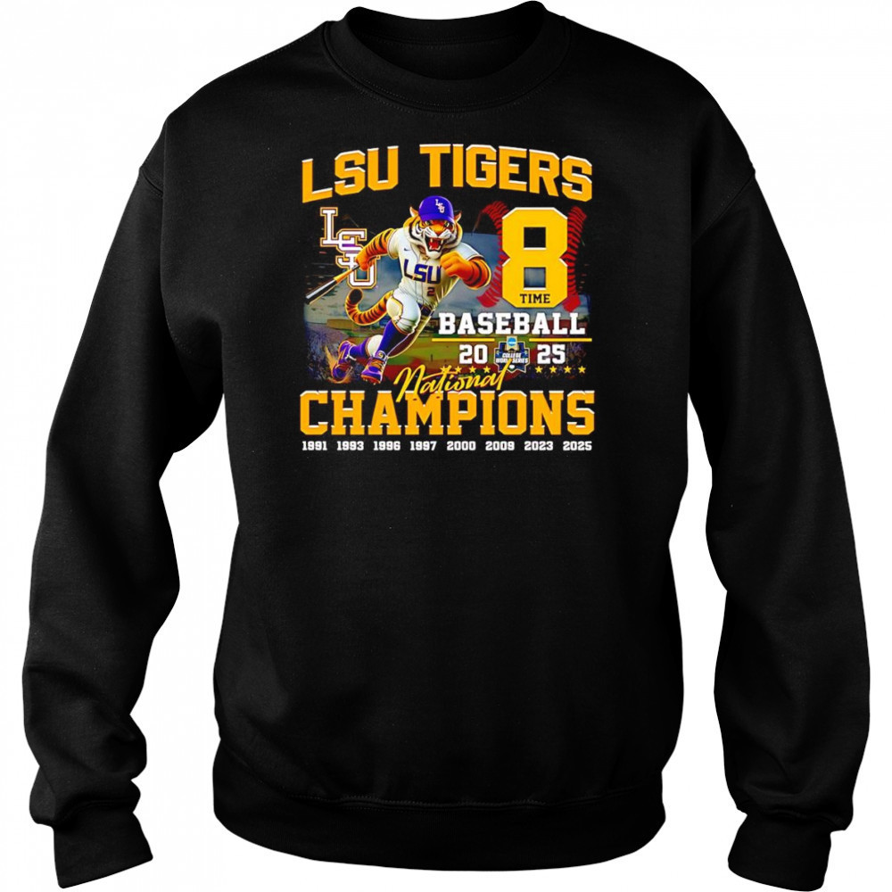 LSU Tigers 8 time National Champions baseball 2025 mascot shirt Hoodie