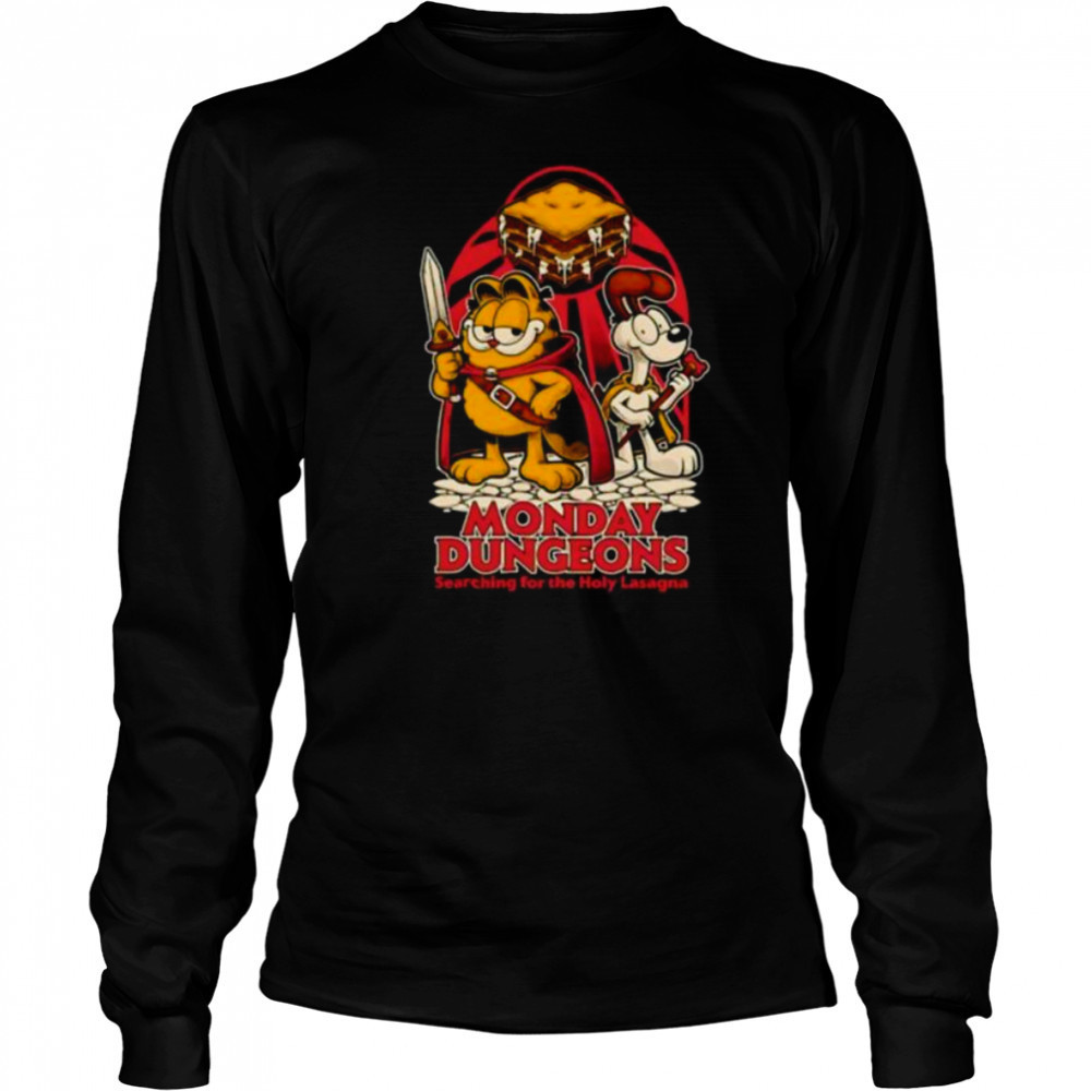 RPG Cat Monday Dungeons searching for the Holy Lasagna shirt Long Sleeved