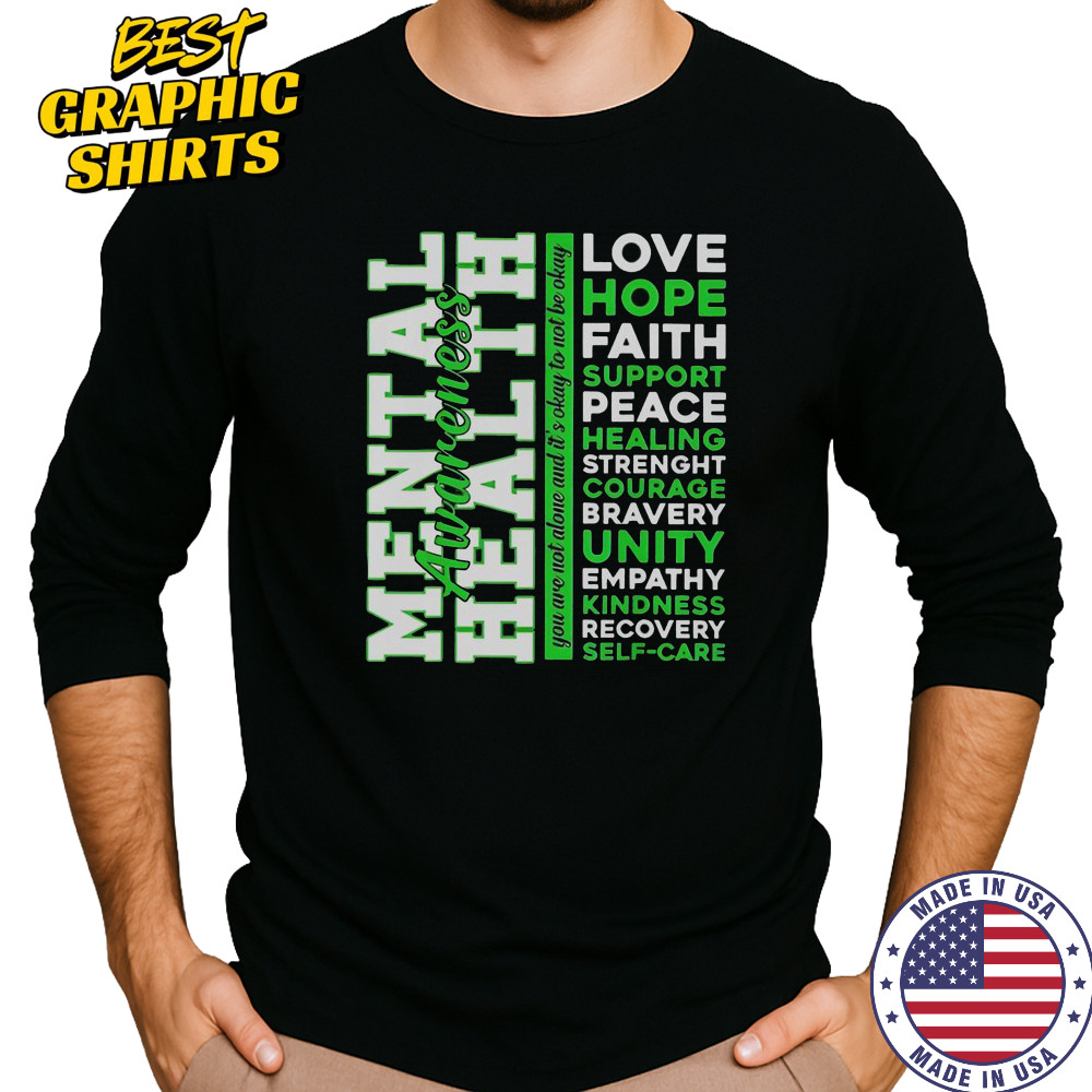 Positive Green Words Mental Health Awareness Classic T-Shirt Long Sleeved