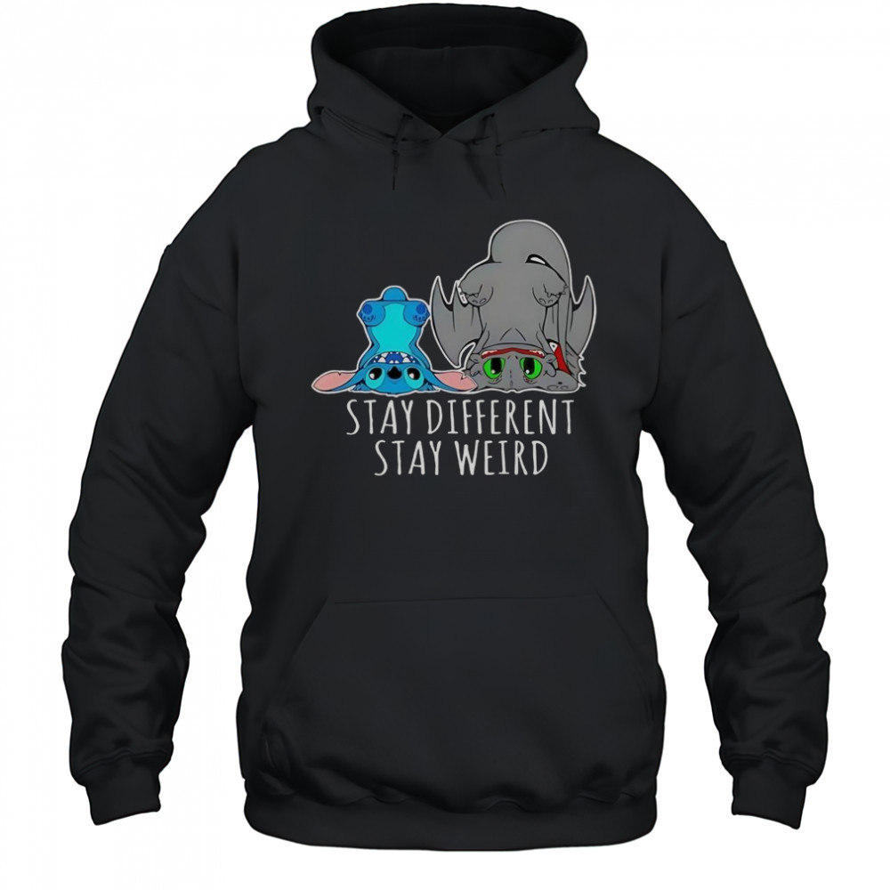 Toothless And Stitch Stay Different Funny Cartoon T-Shirt Hoodie