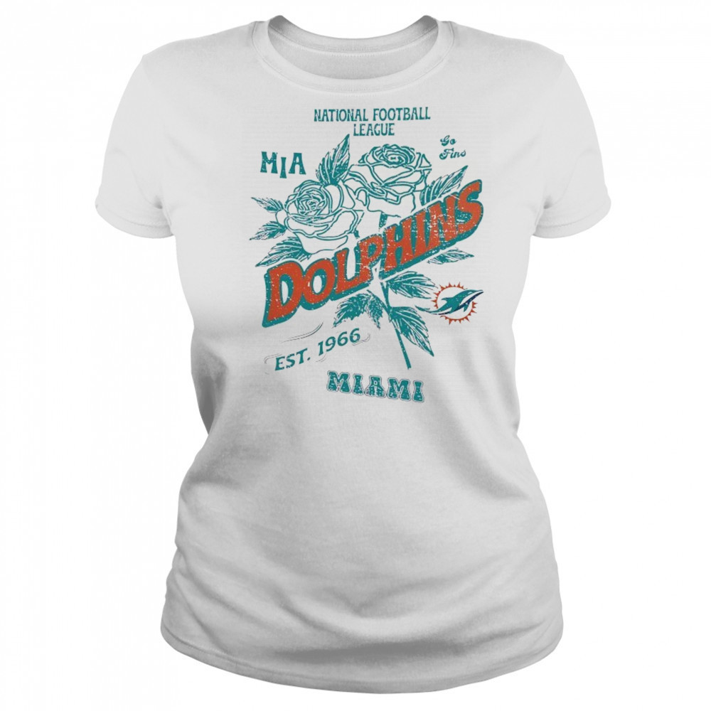 Miami Dolphins National Football League MIA go Fins Stripe Distressed Raglan shirt Women's T-shirt