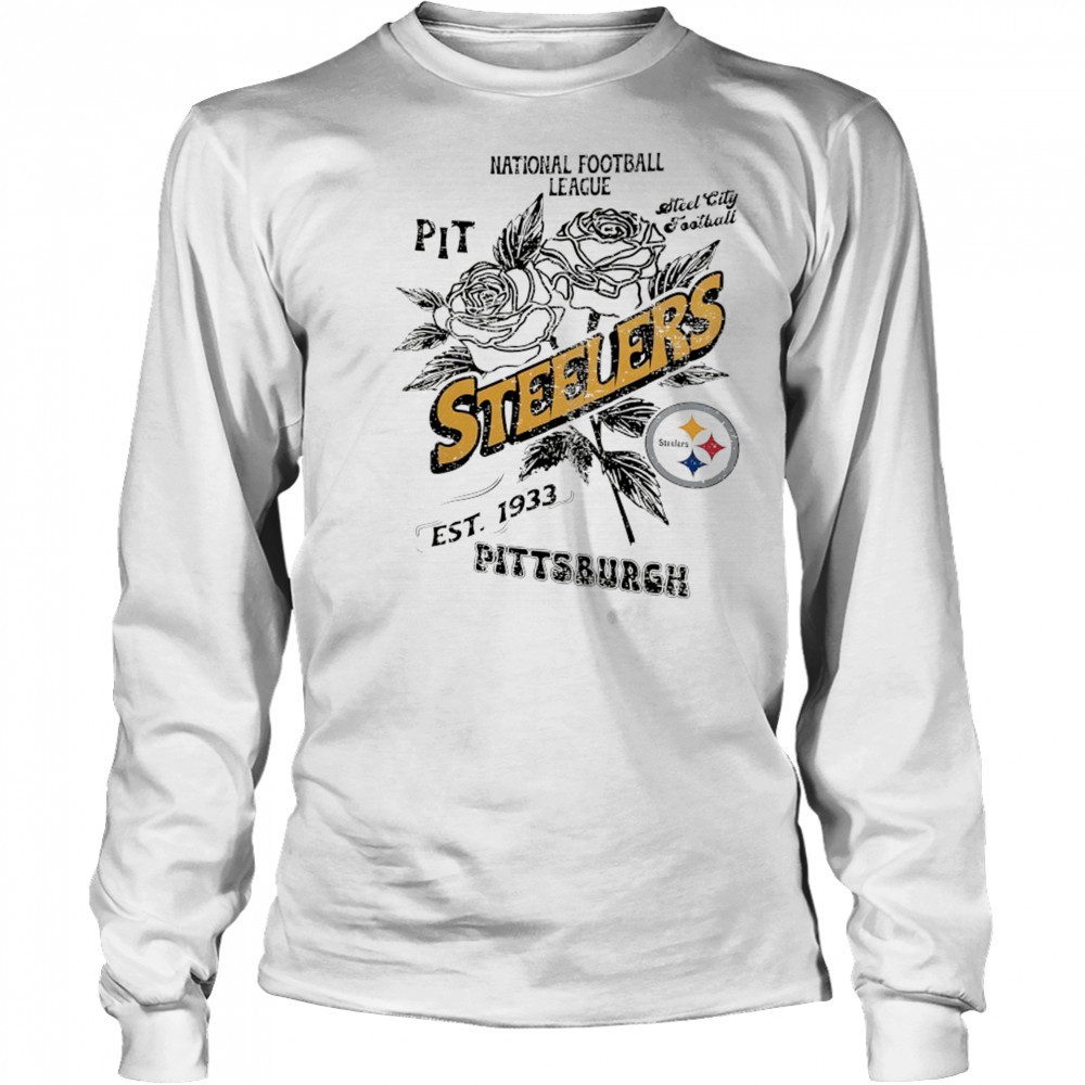Pittsburgh Steelers National Football League PIT Steel City football Stripe Distressed Raglan shirt Long Sleeved