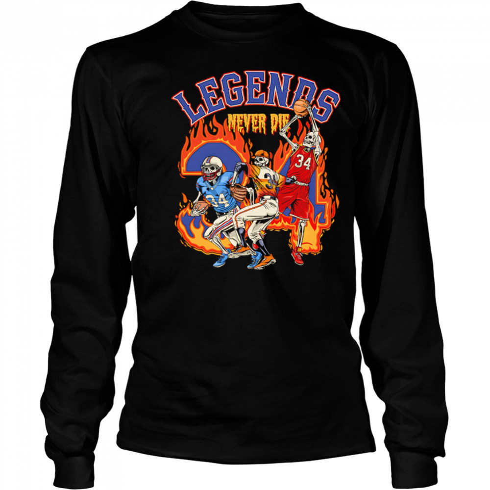 Skeleton 34 Legends Never Die basketball shirt Long Sleeved