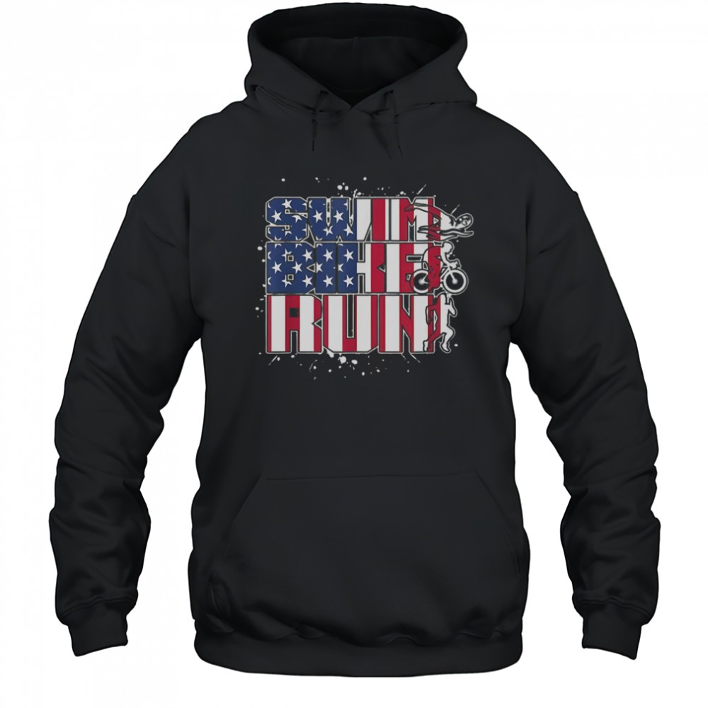 Swim Bike Run America Flag T-Shirt Hoodie