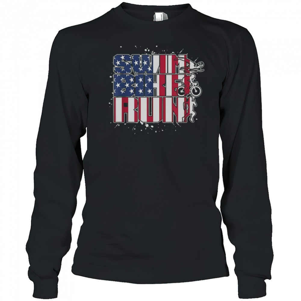 Swim Bike Run America Flag T-Shirt Long Sleeved