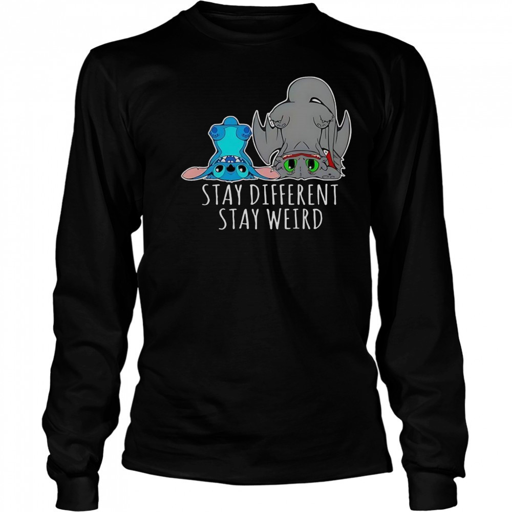 Toothless And Stitch Stay Different Funny Cartoon T-Shirt Long Sleeved