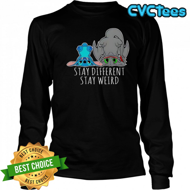 Toothless And Stitch Stay Different Funny Cartoon T-Shirt Long Sleeved