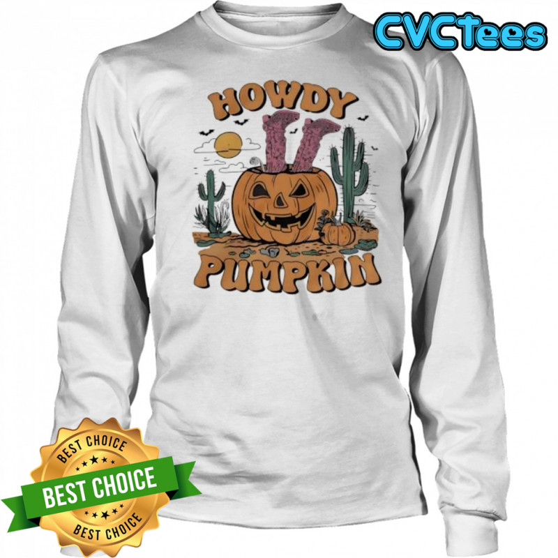 Howdy Halloween Pumpkin Graphic Cowgirl shirt Long Sleeved