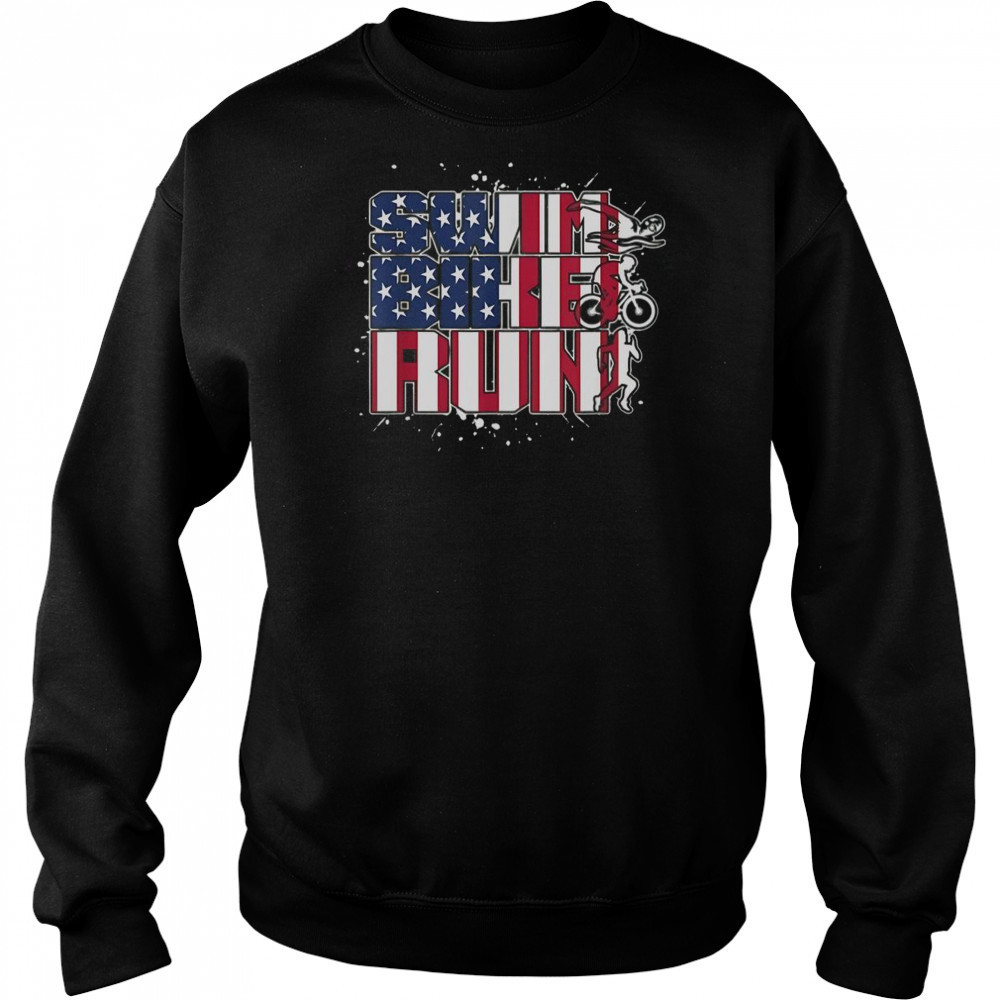 Swim Bike Run America Flag T-Shirt Hoodie