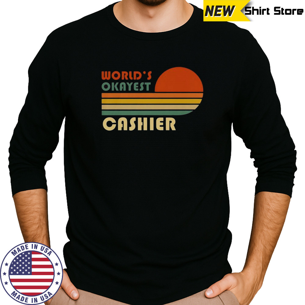 World’s Okayest Cashier Vintage Stripe Sunset T-Shirt Long Sleeved