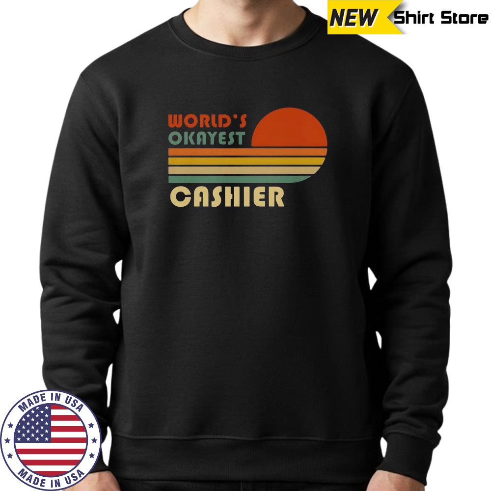 World’s Okayest Cashier Vintage Stripe Sunset T-Shirt Hoodie
