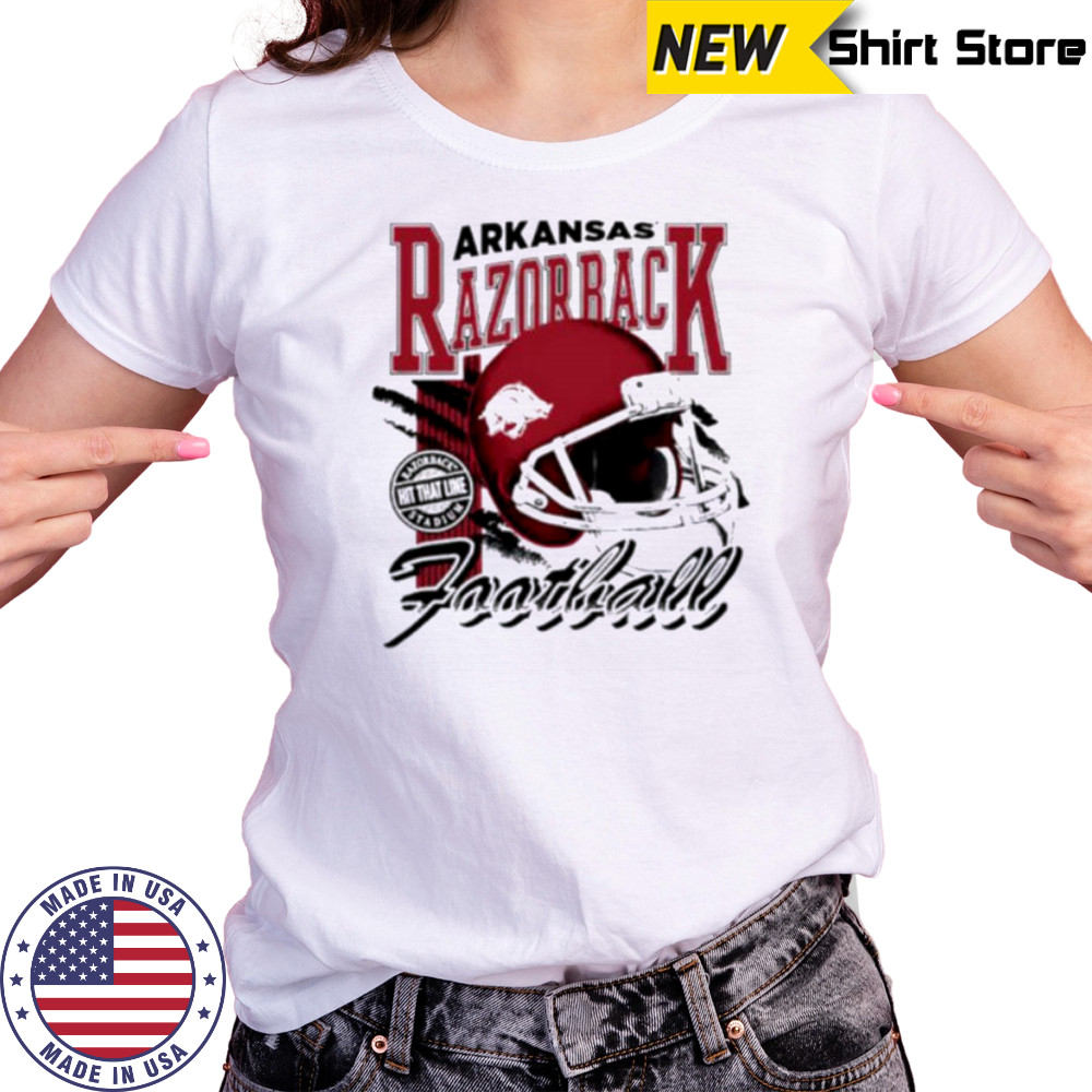 Arkansas Razorbacks hit that line varsity helmet shirt Women's T-shirt