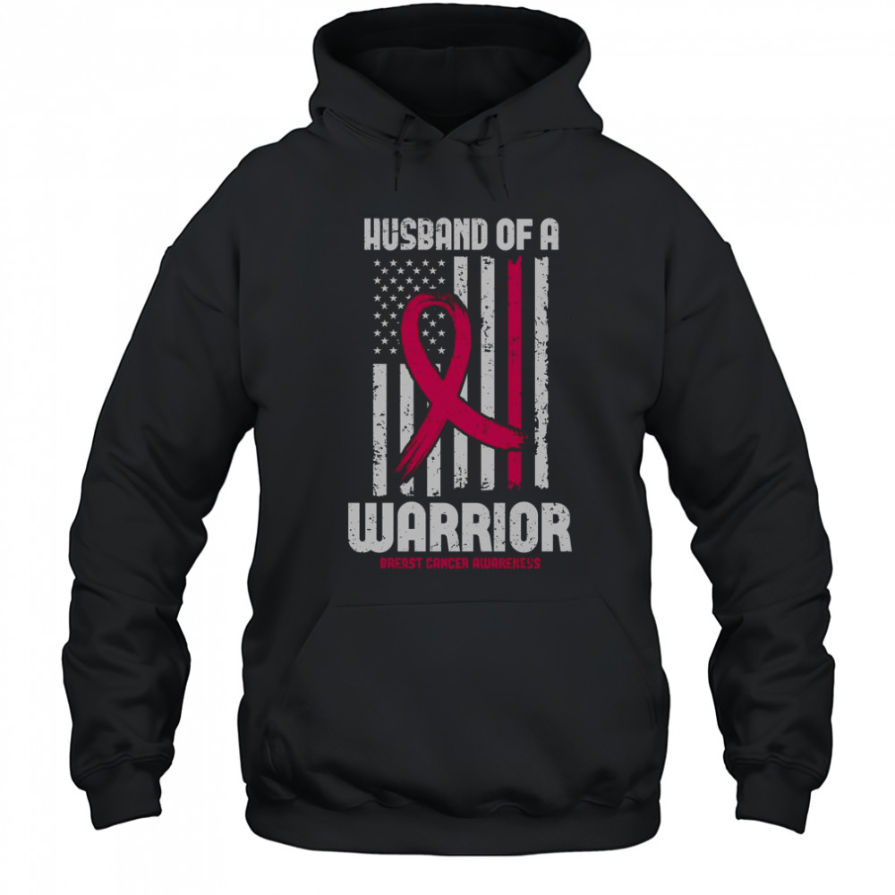 Husband Of A Warrior American Flag Breast Cancer Awareness T-Shirt Hoodie
