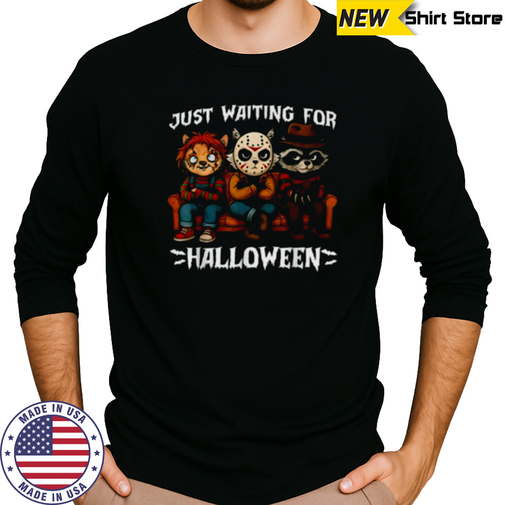 Just Waiting For Halloween Horror Raccoon Shirt Long Sleeved