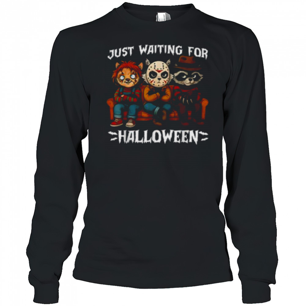 Just Waiting For Halloween Horror Raccoon Shirt Long Sleeved
