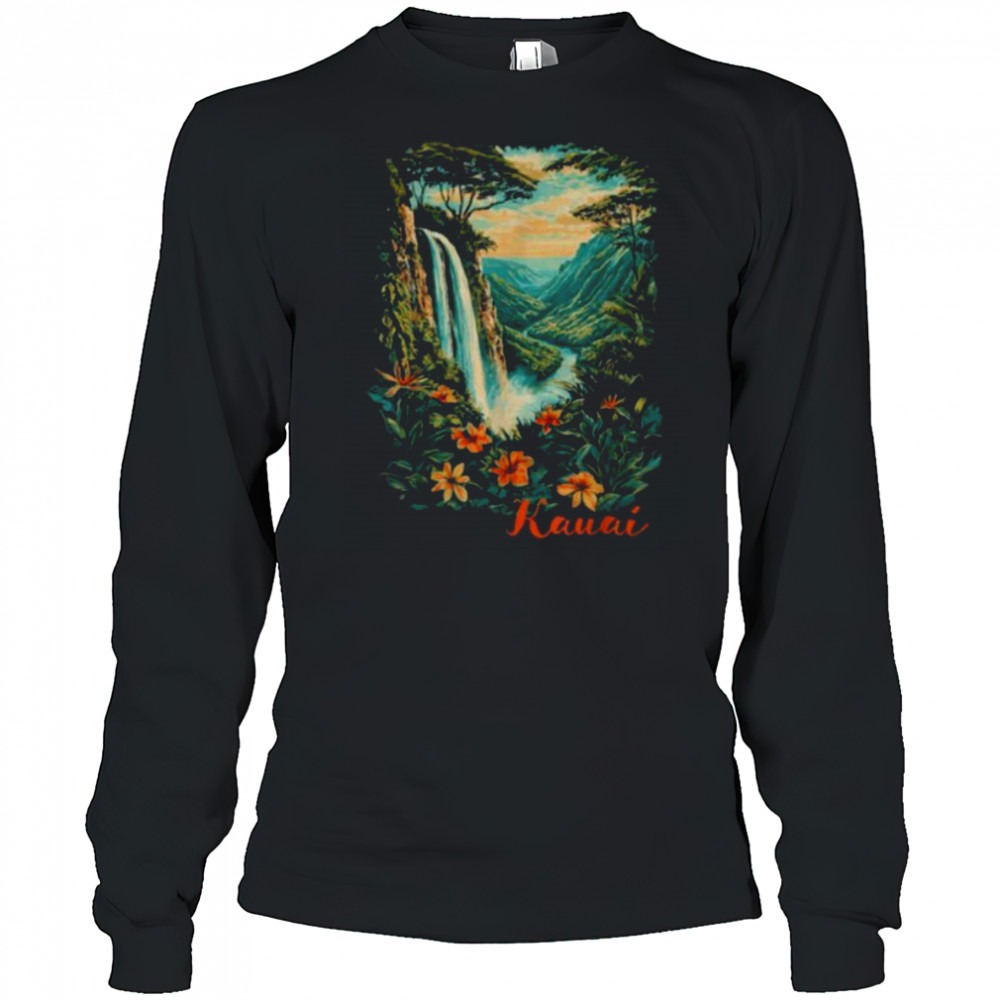 Kauai Hawaii Waterfall Canyon Rainforest Trees Souvenir Shirt Long Sleeved