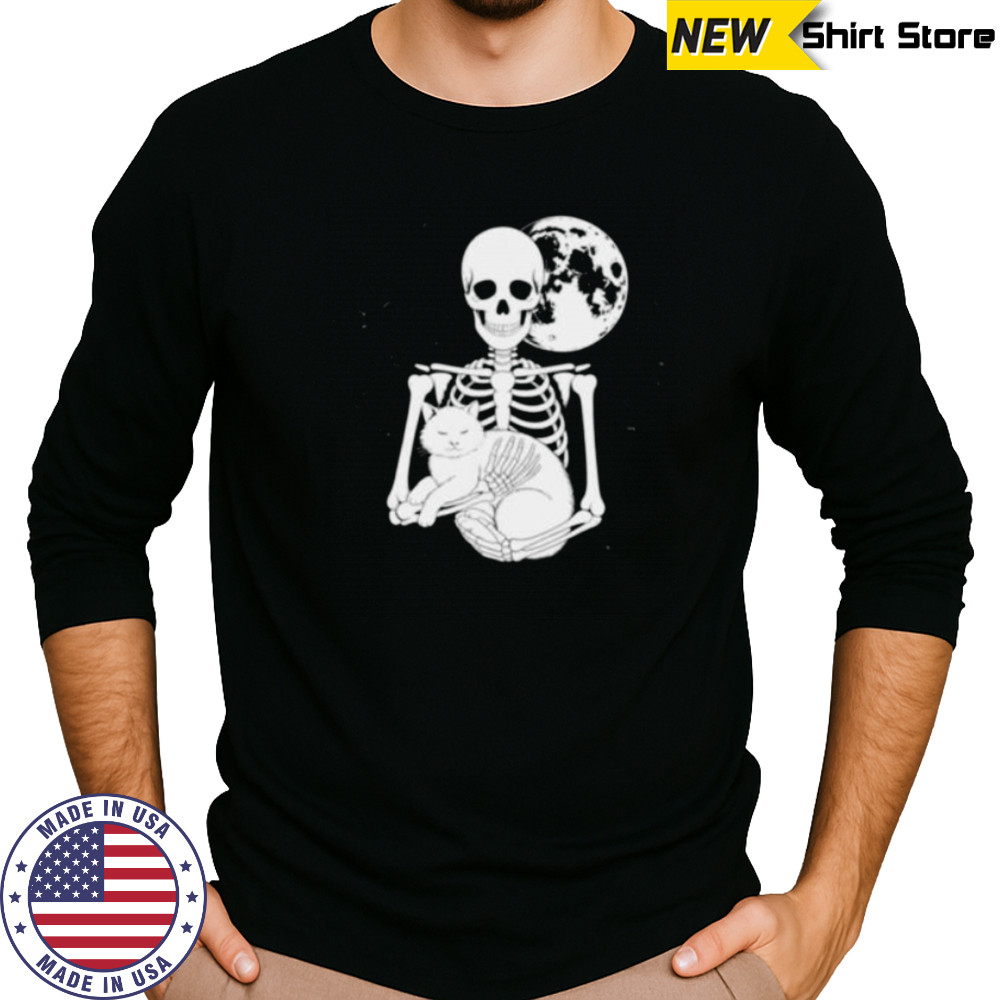 Skeleton Cat Skull Kitty Cute Goth Halloween Shirt Long Sleeved