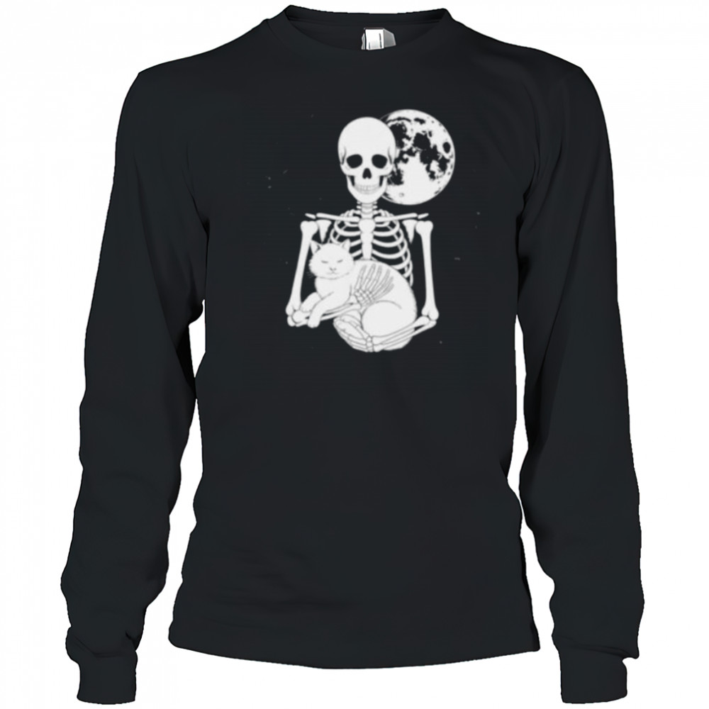 Skeleton Cat Skull Kitty Cute Goth Halloween Shirt Long Sleeved