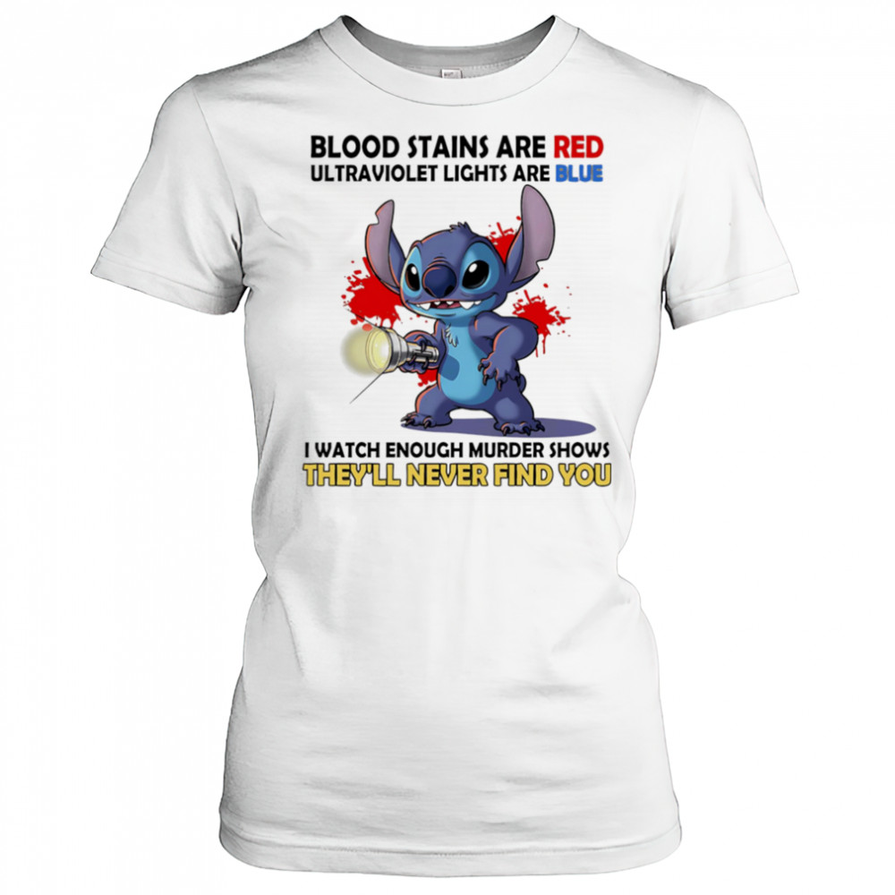 Stitch blood stains are red ultraviolet lights are blue shirt Women's T-shirt