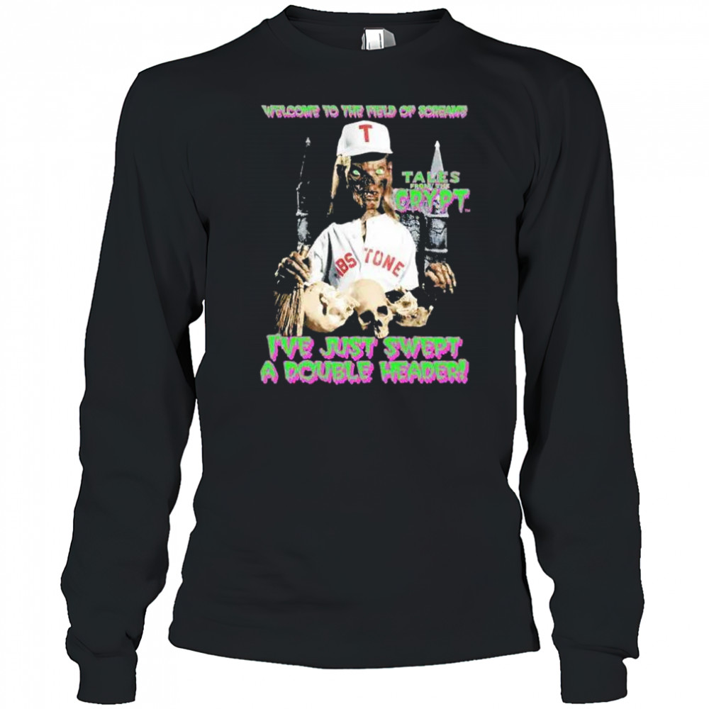 Welcome to the field of screams I’ve just swept a doubleheader Halloween shirt Long Sleeved