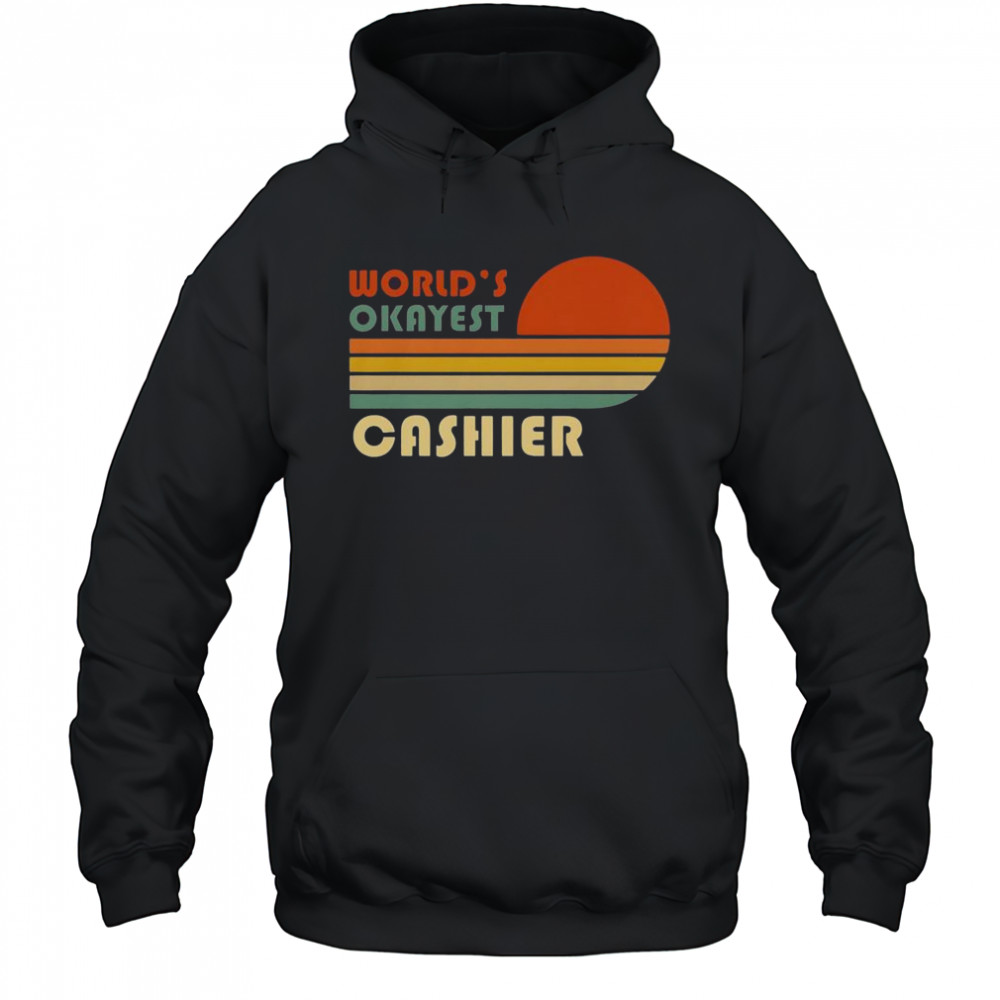 World’s Okayest Cashier Vintage Stripe Sunset T-Shirt Hoodie