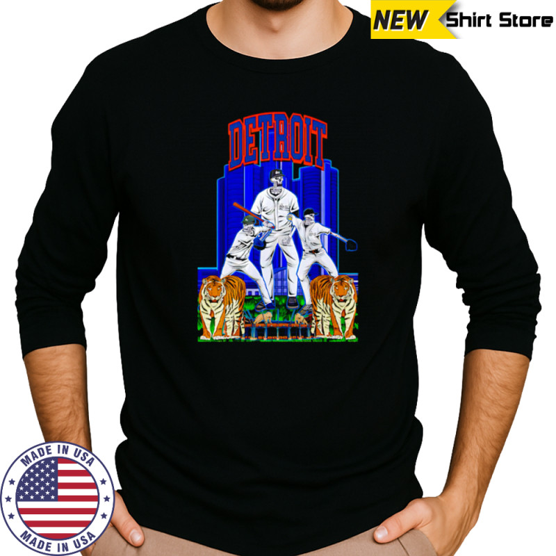Detroit Tigers skeleton high rise building shirt Long Sleeved