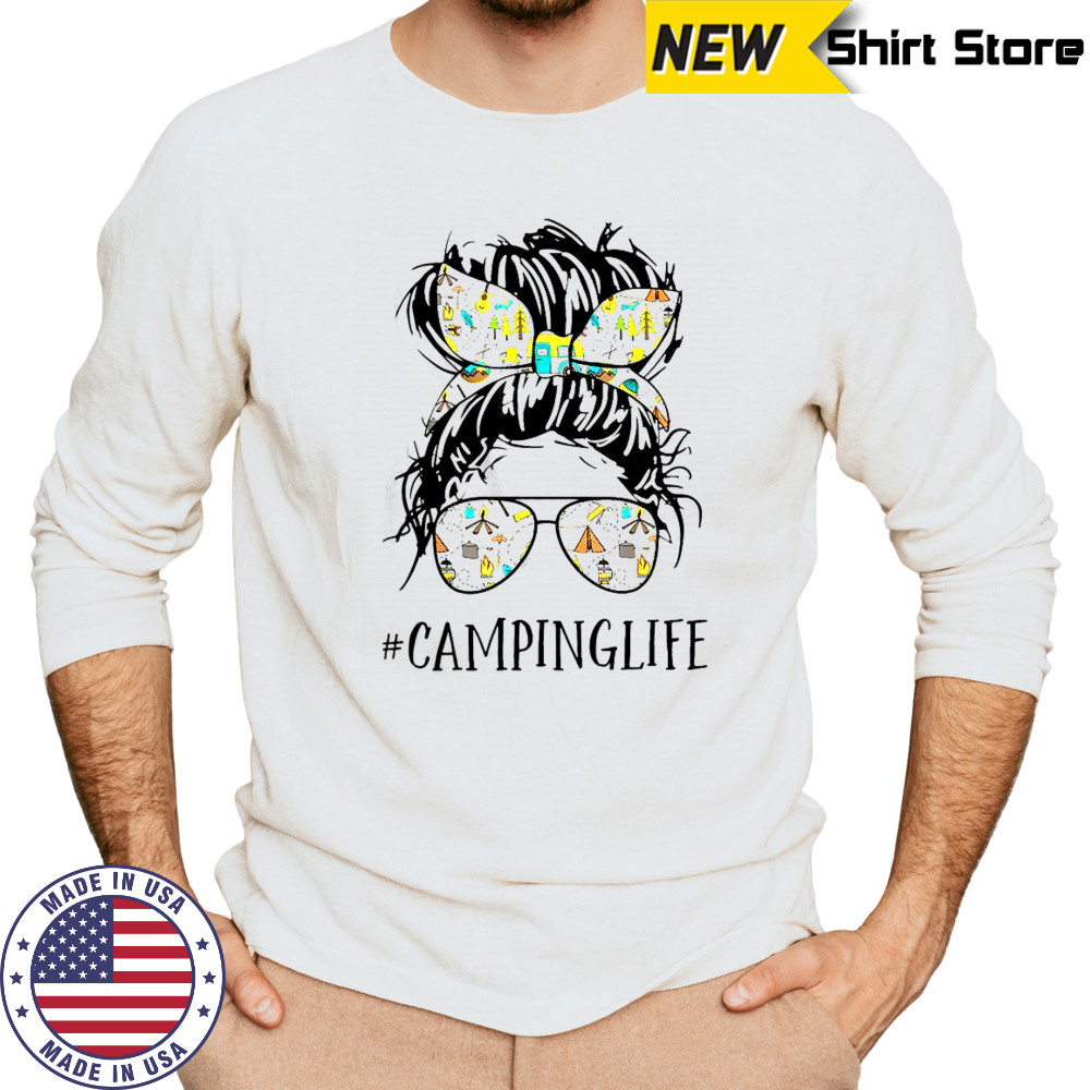 Camping Life Mom Messy Bun Mom Camping Life T-Shirt Long Sleeved