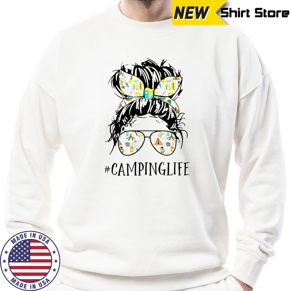 Camping Life Mom Messy Bun Mom Camping Life T-Shirt Hoodie