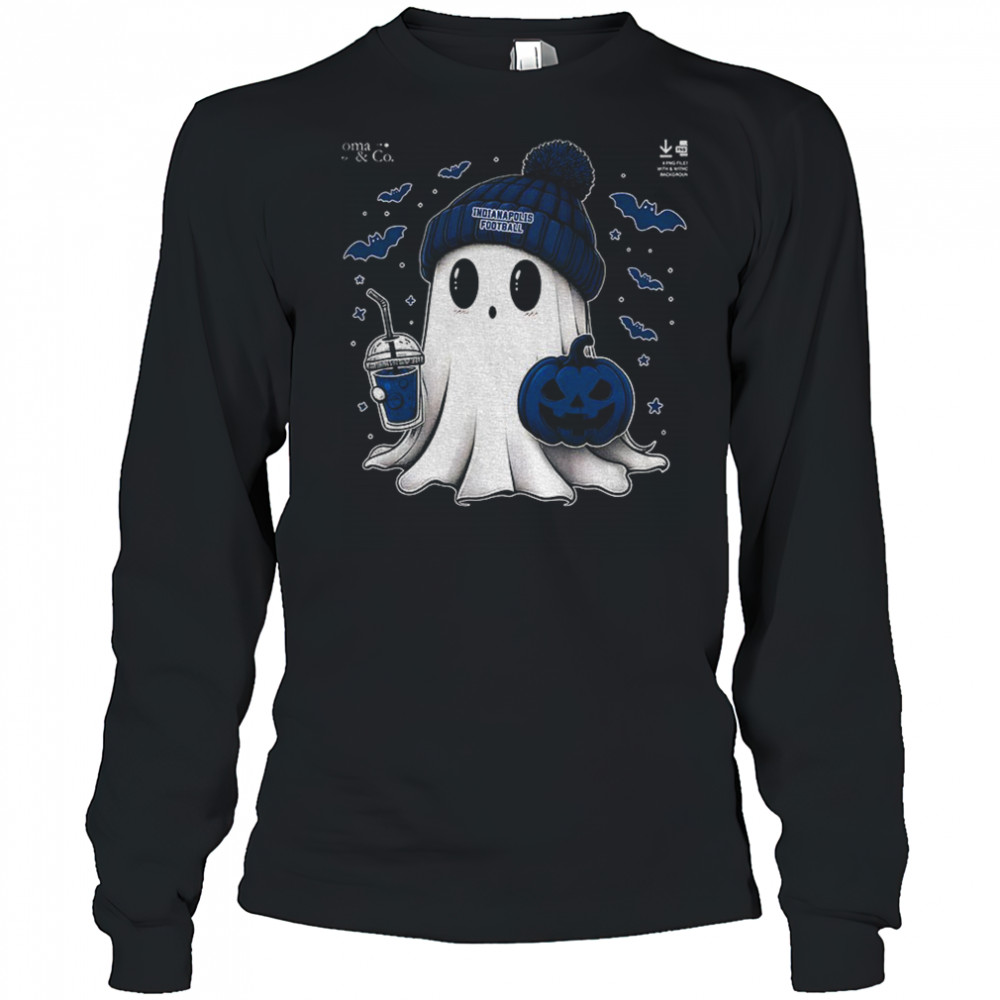 Cute ghost pumpkin Indianapolis Colts football NFL 2025 Happy Halloween shirt Long Sleeved