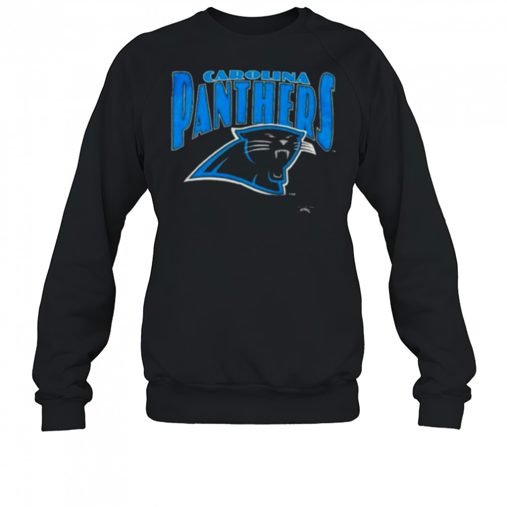 1993 Carolina Panthers Vintage Black Nutmeg Mills Big Logo Spellout NFL Shirt Sweatshirt