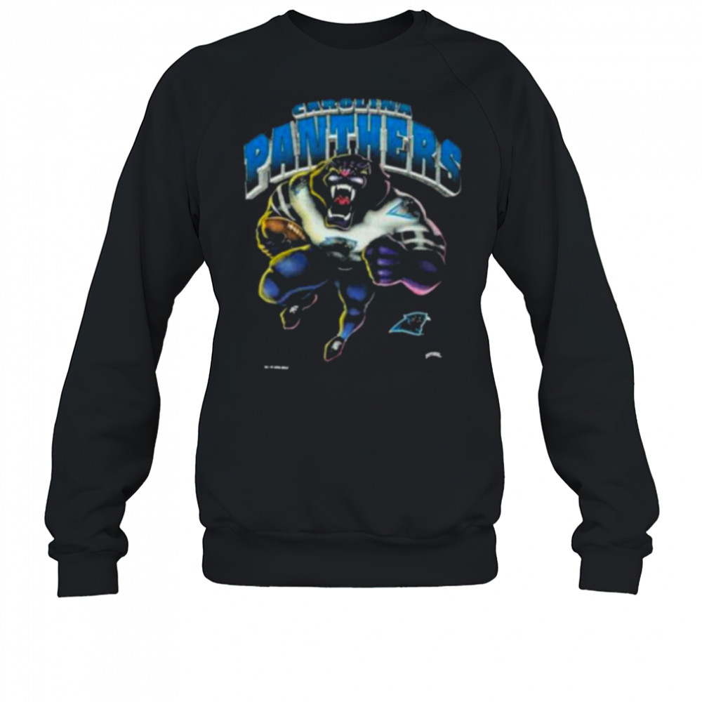 1993 Carolina Panthers Vintage Faded Black Nutmeg Mills Roaring Cartoon Panther NFL Shirt Sweatshirt